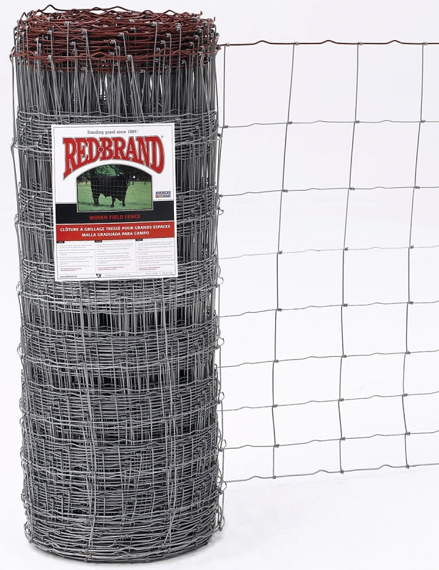 Red Brand 70046 Field Fence, 330 ft L, 39 in H, 12-1/2 Gauge, Steel, Galvanized