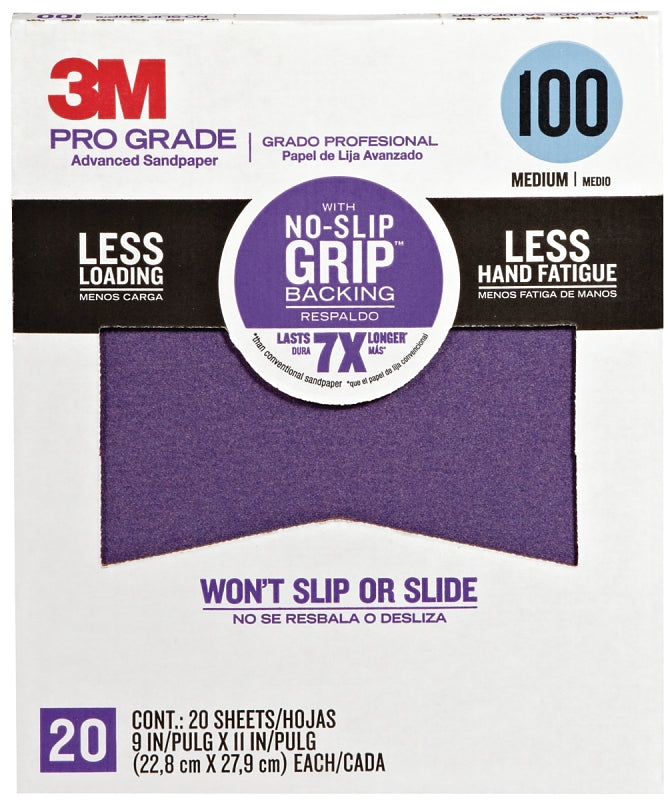 Scotch 26100CP-P-G Sandpaper Sheet, 11 in L, 9 in W, Medium, 100 Grit, Aluminum Oxide Abrasive, Paper Backing