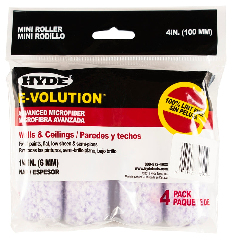 Hyde 47315 Mini Roller Cover, 1/4 in Thick Nap, 4 in L, 4/PK