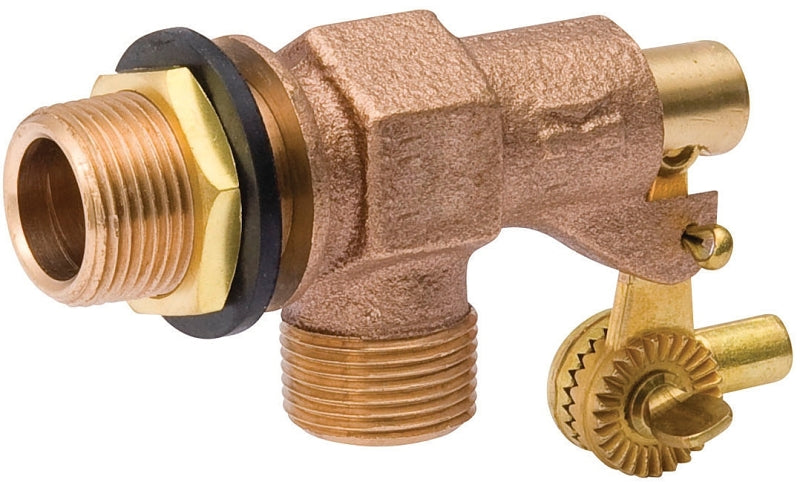 B & K 109-814 Tank Float Valve, 3/4 in, Male x Male, 20 TPI Rod, 1/4 in L Rod, Bronze Body