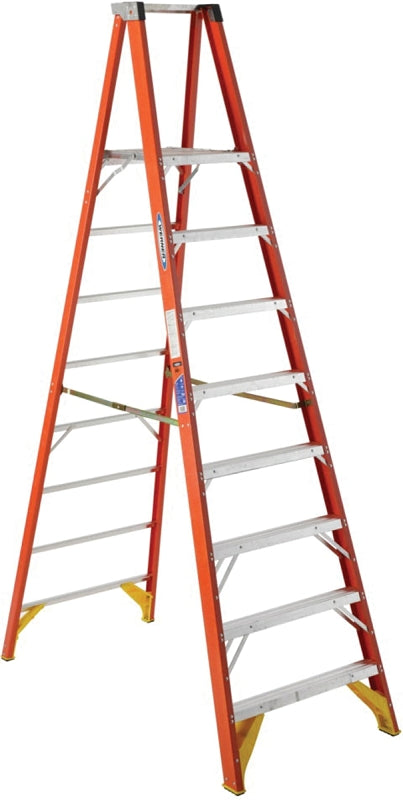 Werner P6208 Platform Ladder, 7 ft 8 in Max Standing H, 300 lb, Type IA Duty Rating, 8-Rung, 3 in D Step, Fiberglass