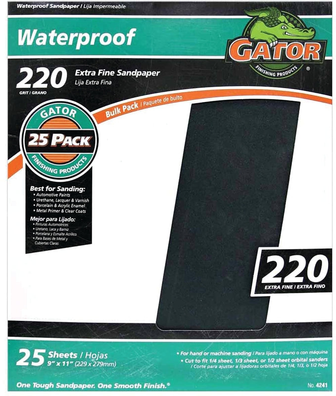 Gator 3283 Sanding Sheet, 11 in L, 9 in W, 220 Grit, Silicone Carbide Abrasive