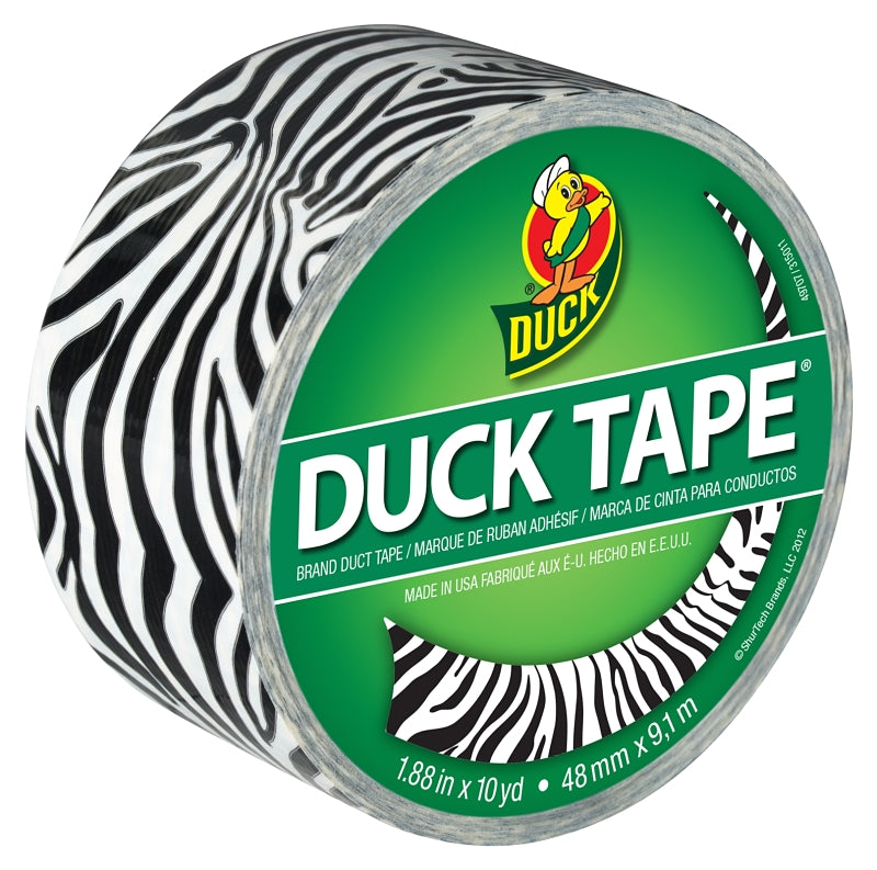 Duck 1398132 Duct Tape, 10 yd L, 1.88 in W, Vinyl Backing, Zebra Print