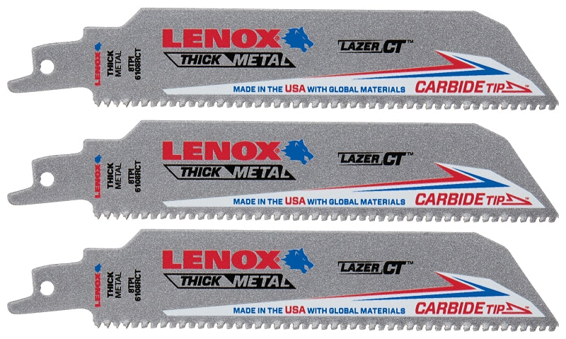 Lenox 2058828 Reciprocating Saw Blade, 1 in W, 6 in L, 8 TPI, Carbide Cutting Edge