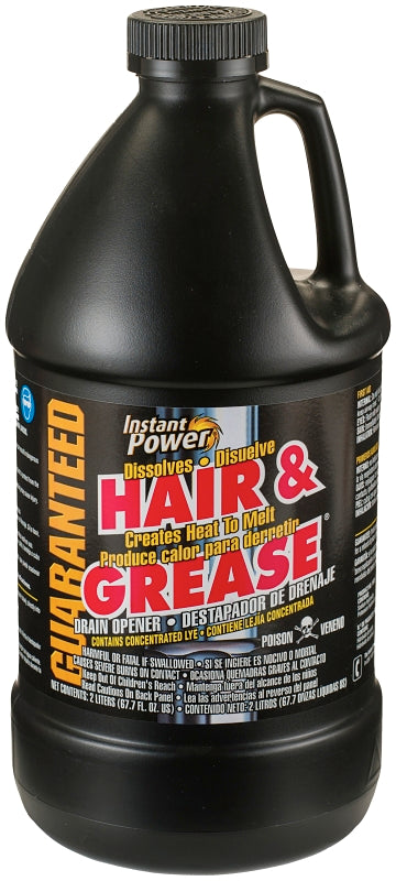 Instant Power 1970 Hair and Grease Drain Opener, Liquid, Clear, Odorless, 2 L Bottle