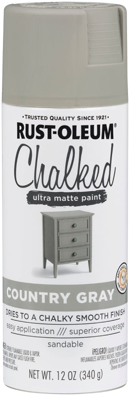 Rust-Oleum 302593 Chalk Spray Paint, Ultra Matte, Country Gray, 12 oz, Can