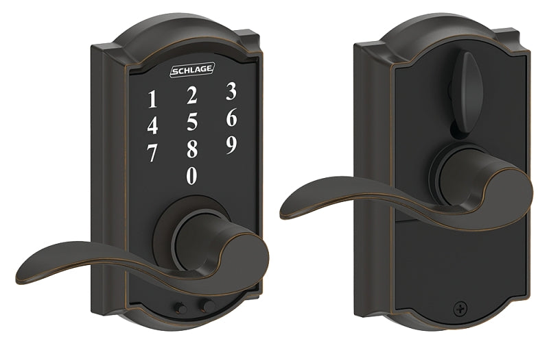 Schlage FE Series FE695VCAMXACC716 Electronic Entry Lock, Wave Design, Aged Bronze, Residential, 2 Grade, Metal