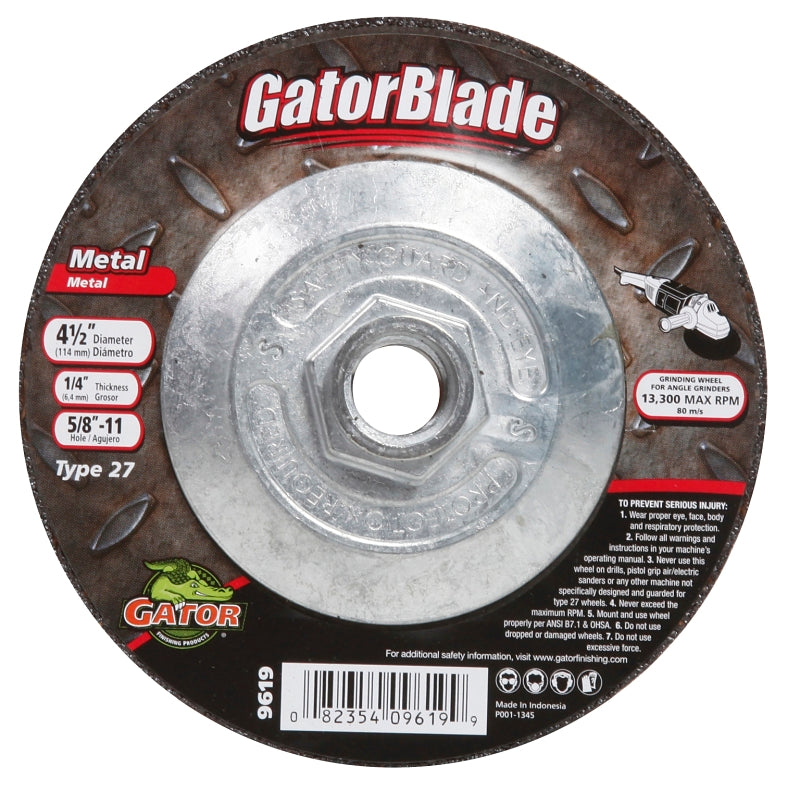 GatorBlade 9619 Cut-Off Wheel, 4-1/2 in Dia, 1/4 in Thick, 5/8-11 in Arbor, 24 Grit, Silicone Carbide Abrasive