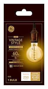 GE 36528 Vintage Light Bulb, G25 Lamp, 60 W Equivalent, E26 (Medium) Lamp Base, Dimmable, Amber, Warm White Light