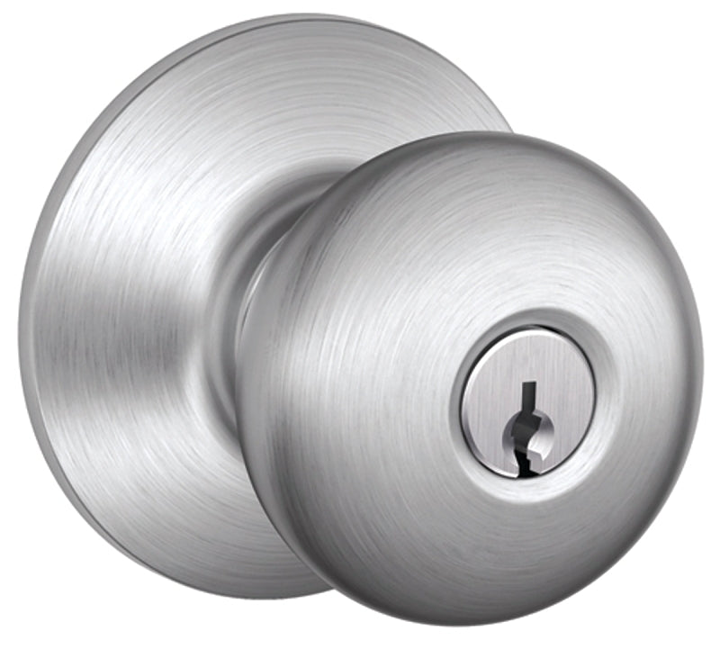 Schlage Plymouth Series F51A CSVPLY626KA4 Entry Knob, Knob Handle, Satin Chrome, Metal, C Keyway, Residential, 2 Grade