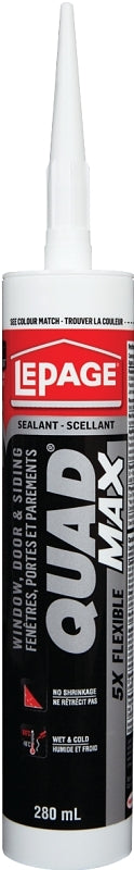 LePage Quad 1869818 Sealant, Arctic White, 24 hr Curing, 18 to 60 deg C, 280 mL Cartridge