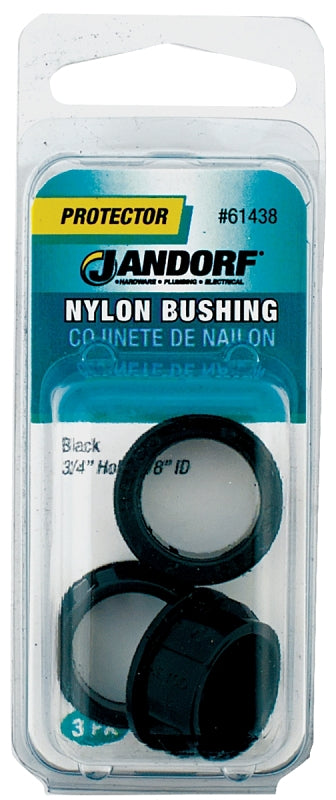Jandorf 61438 Conduit Bushing, Nylon, Black, 5/8 in Dia Panel Hole, 0.406 in Thick Panel