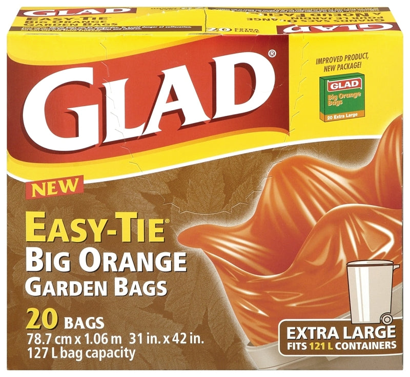 Glad Easy-Tie 30201 31INX42INOR Garbage Bag, XL, Polyethylene, Orange