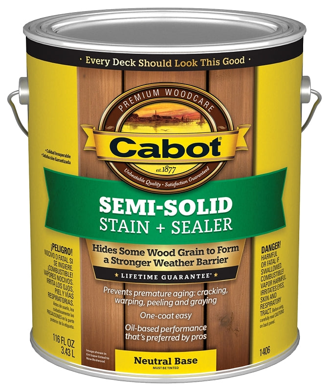 Cabot 140.0001406.007 Semi Transparent Stain, Natural Flat, Neutral Base, Liquid, 1 gal