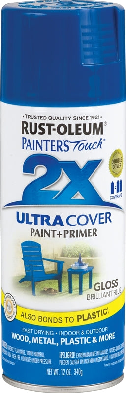 Rust-Oleum Painter's Touch 2X Ultra Cover 334027 Spray Paint, Gloss, Brilliant Blue, 12 oz, Aerosol Can