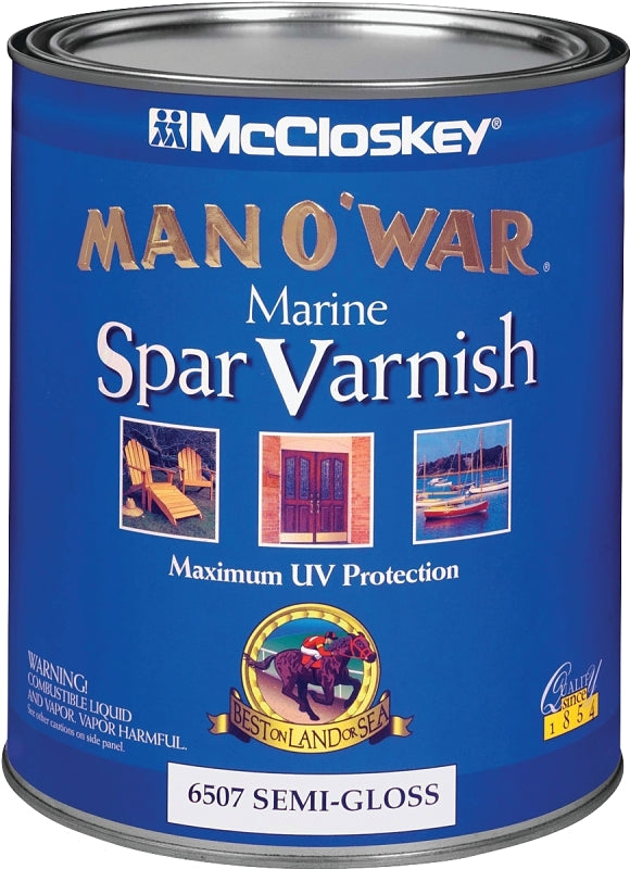 McCloskey Man O' War 080.0006507.005 Marine Spar Varnish, Semi-Gloss, Clear, Liquid, 1 qt