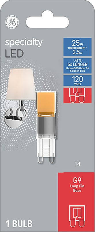 GE Specialty 93129000 Light Bulb, T4 Lamp, 25 W Equivalent, G9 Lamp Base, Non-Dimmable, Frosted, Warm White Light