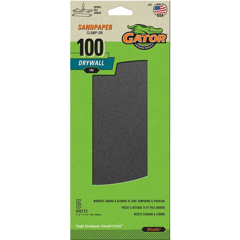 Gator 4487 Sandpaper, 11-1/4 in L, 4-1/4 in W, 100 Grit, Medium, Silicone Carbide Abrasive