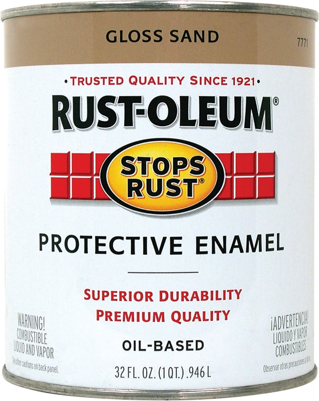 RUST-OLEUM STOPS RUST 7771502 Protective Enamel, Gloss, Sand, 1 qt Can