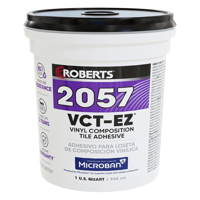 Roberts 2057-0 Adhesive, Paste, Non-Offensive, Very Mild, Creamy Tan, 1 qt Pail