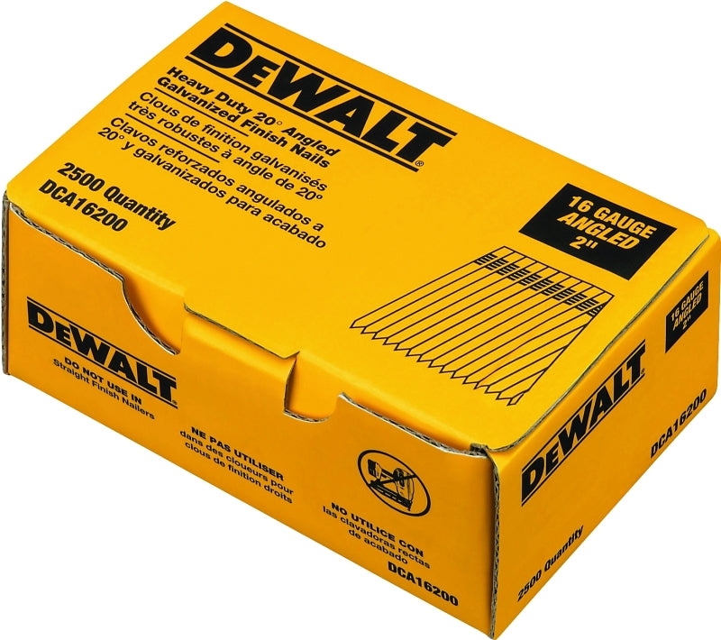 DeWALT DCA16200 Finish Nail, 2 in L, 16 Gauge, Steel, Galvanized, Brad Head, Smooth Shank, 2500/PK