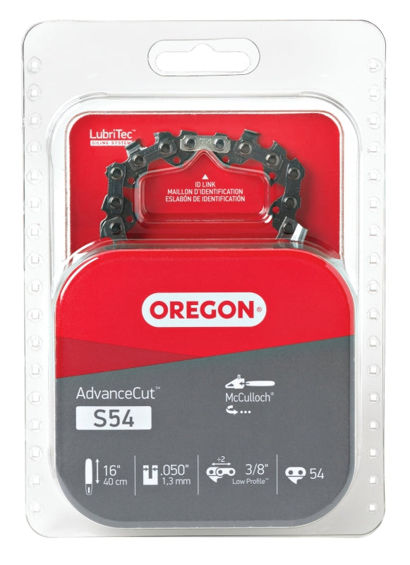 Oregon S54 Chainsaw Chain, 16 in L Bar, 0.05 Gauge, 3/8 in TPI/Pitch, 54-Link