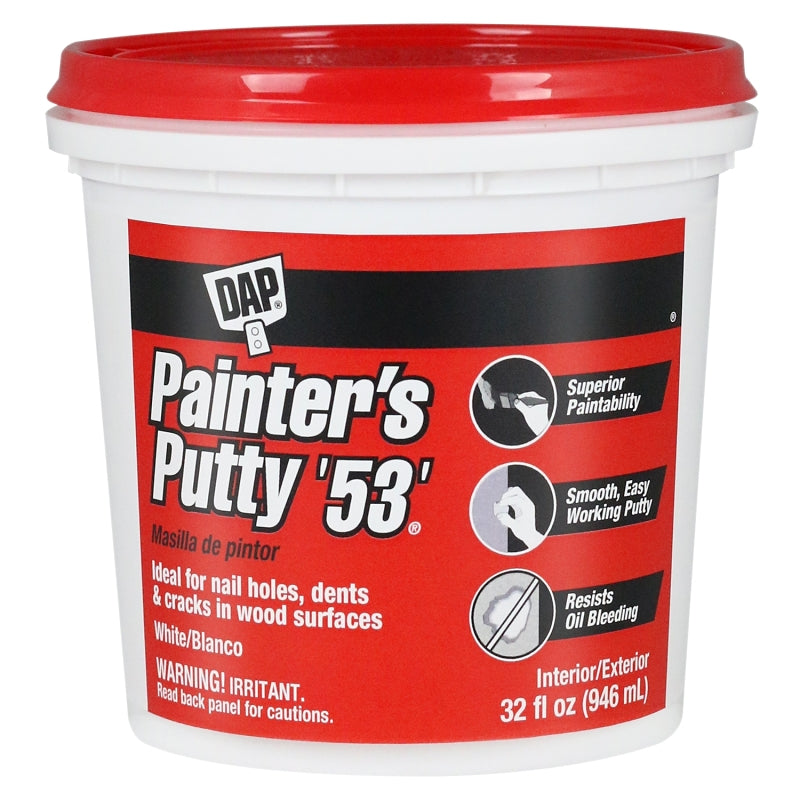 DAP 12244 Painter's Putty, Paste, Musty, White, 1 qt Tub