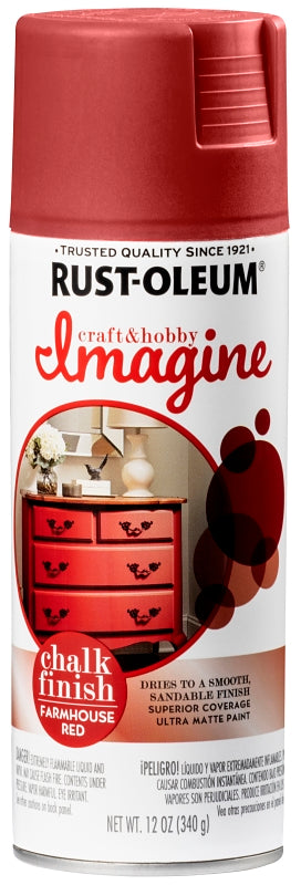 Rust-Oleum Imagine 353728 Craft Spray Paint, Chalk, Farmhouse Red, 12 oz, Can