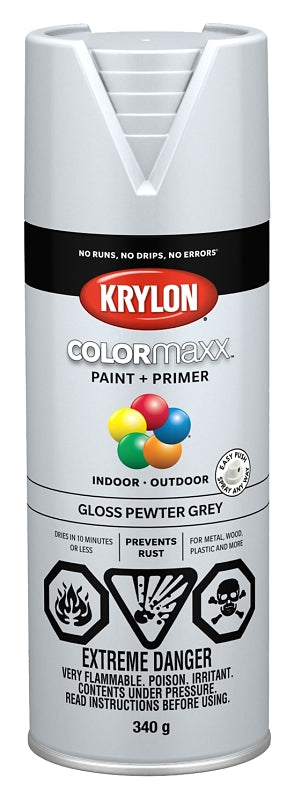 Krylon 455310007 Enamel Spray Paint, Gloss, Pewter Gray, 12 oz, Can