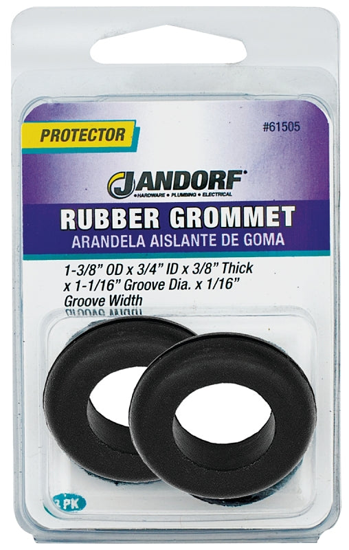 Jandorf 61505 Grommet, Rubber, Black, 3/8 in Thick Panel