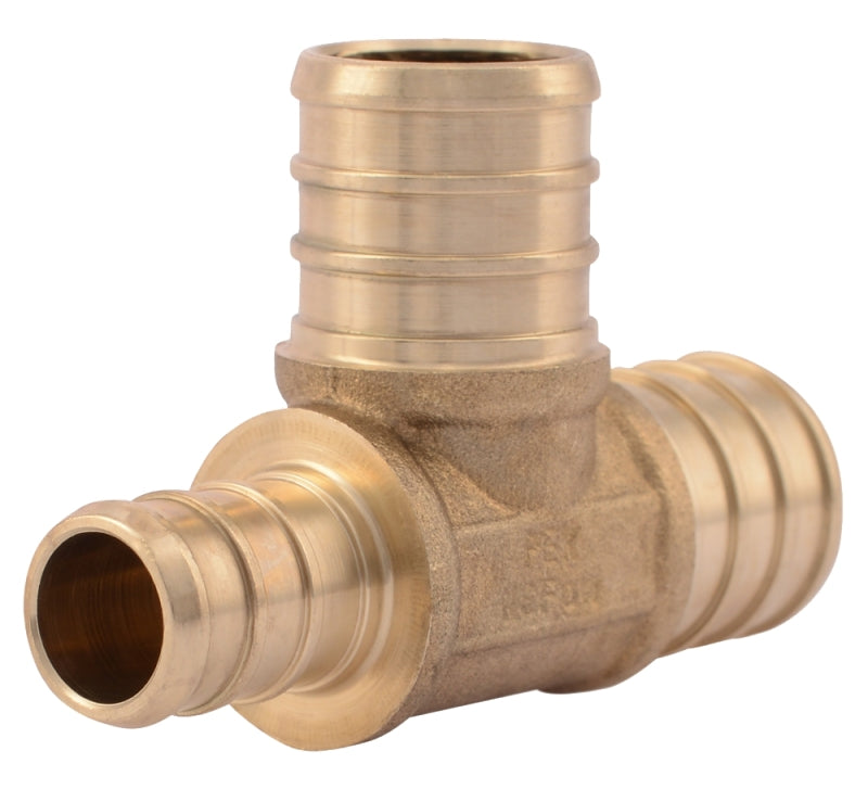 SharkBite UC444LFA Reducing Pipe Tee, 3/4 x 1/2 x 3/4 in, Barb, Brass, 160 psi Pressure