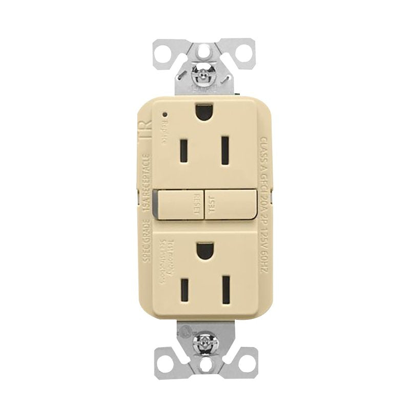 Eaton TRGF15V Tamper-Resistant GFCI Receptacle, 125 V, 15 A, NEMA: NEMA 5-15R, Back, Side Wiring, Ivory