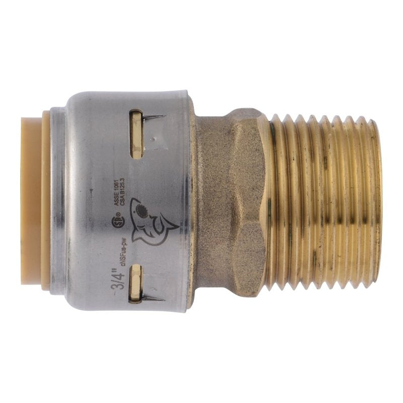 SharkBite Max UR134A Pipe Coupling, 3/4 in PTC x 3/4 in MNPT, Brass, 250 psi Pressure