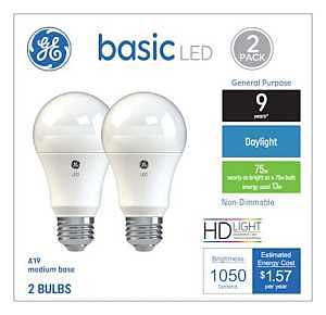 GE Industrial Solutions 37019 LED Bulb, General Purpose, A19 Lamp, E26 Lamp Base, Daylight Light, 5000 K Color Temp