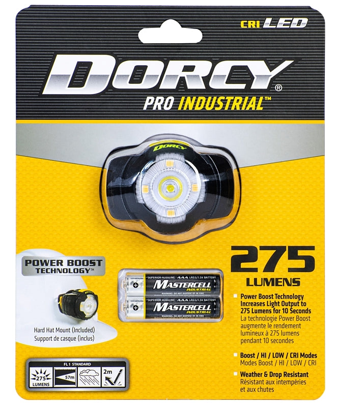 Dorcy Pro 41-2020 Headlamp, AAA Battery, Alkaline Battery, 275 Lumens, 57 m Beam Distance, 7 hr Run Time, Black