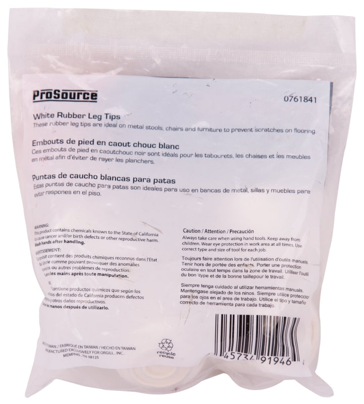 ProSource FE-50644-B Furniture Leg Tip, Round, Rubber, White, 7/8 in Dia, 1.4 in H