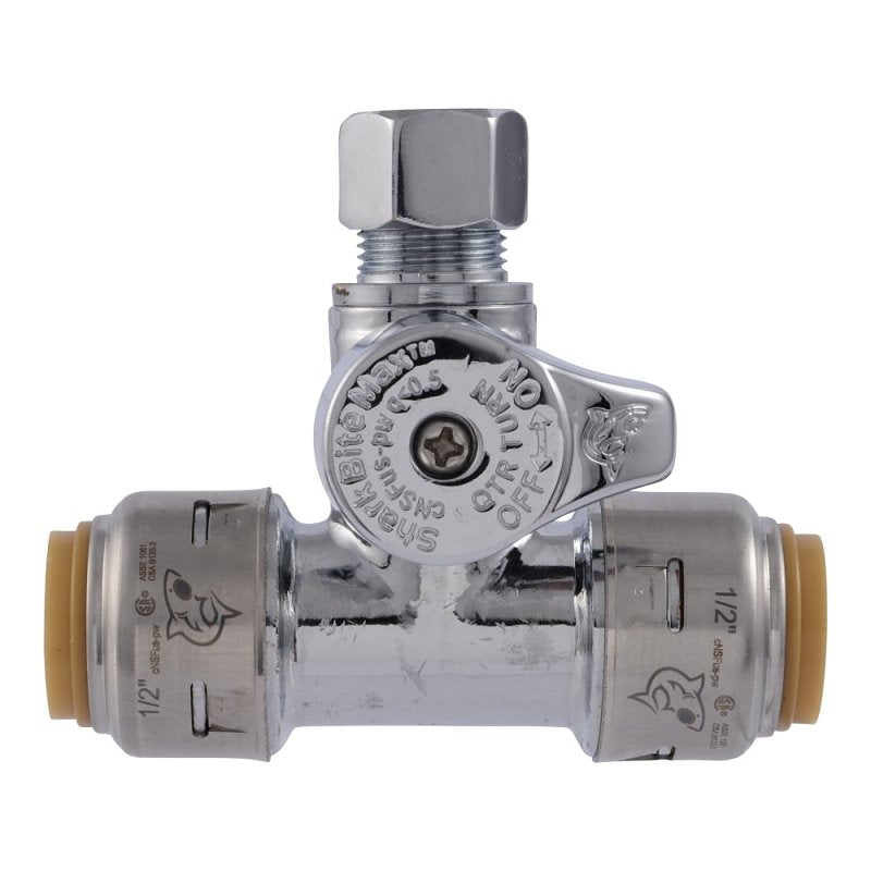 SharkBite Max UR24984A Ball Valve, 1/2 x 1/2 x 3/8 in Connection, Push-to-Connect x Compression x Compression