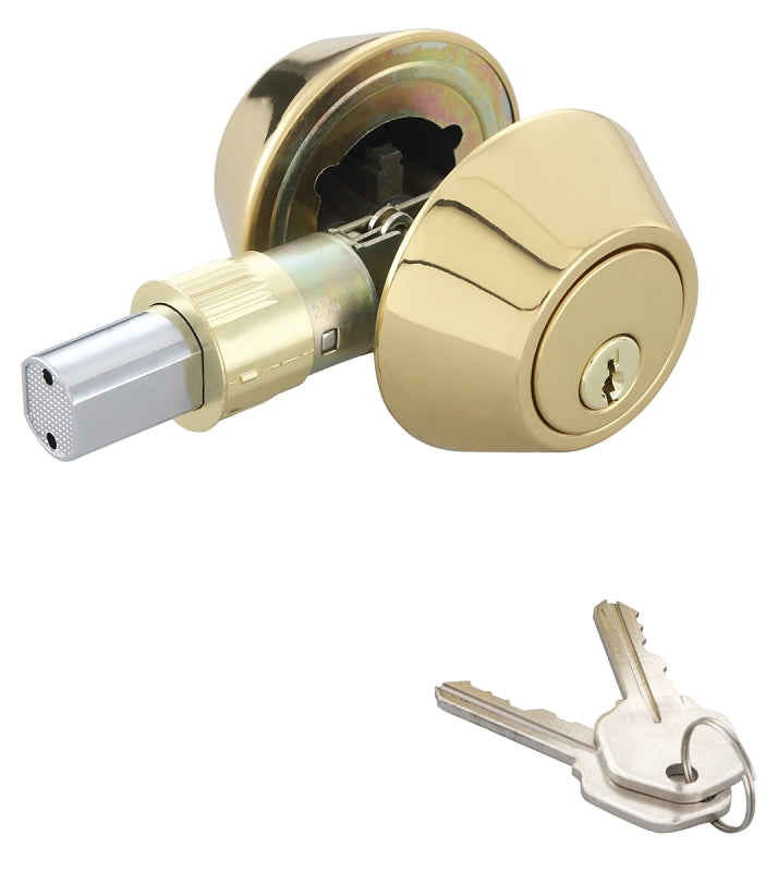 ProSource T-D102PB Deadbolt, 3 Grade, Polished Brass, 2-3/8 to 2-3/4 in Backset, KW1 Keyway