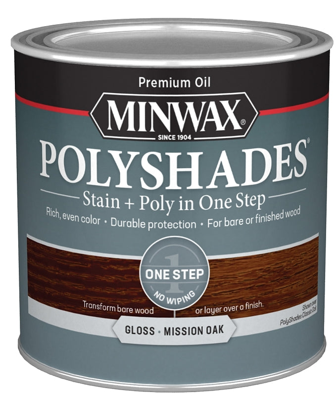 Minwax 214854444 Waterbased Polyurethane Stain, Gloss, Liquid, Mission Oak, 0.5 pt, Can