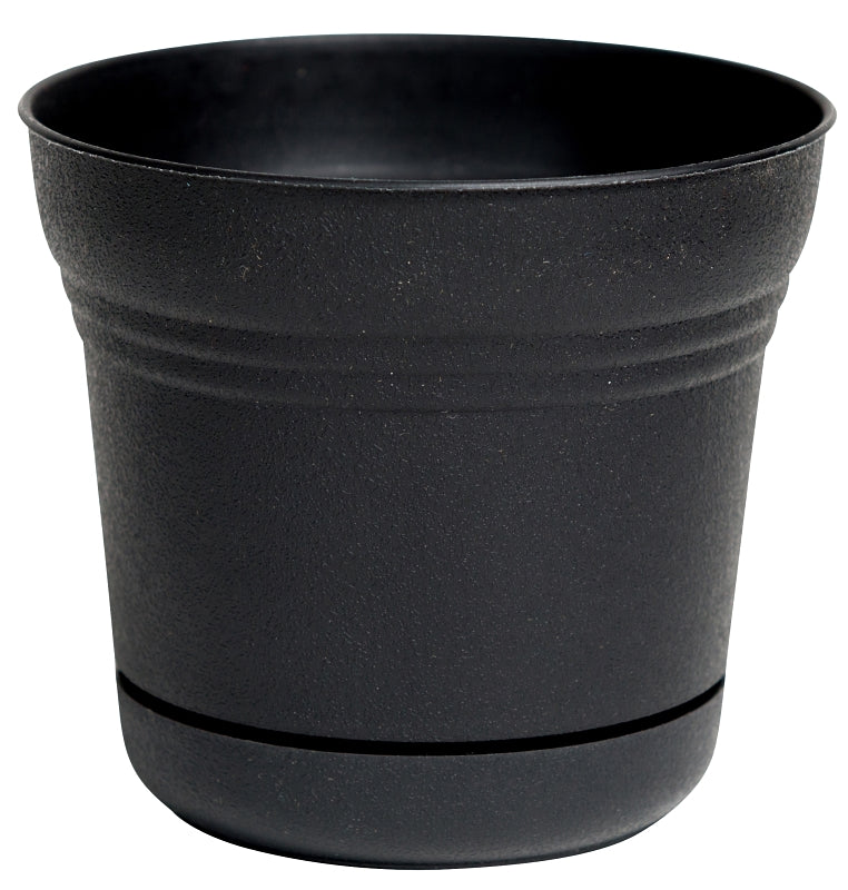 Bloem SP0700 Planter, 7.3 in Dia, 6-1/2 in H, Round, Plastic, Black, Matte