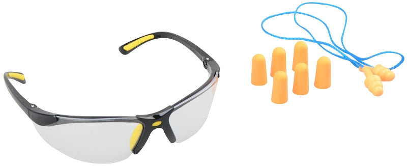 Diamondback 541839 Ear Plugs and Safety Glasses Combo, Unisex, 3.5 x 1.6 in Lens, PC Lens, Half Frame, Black