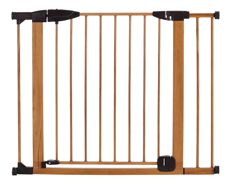 North States WoodCraft Steel 5347 Auto-Close Toddler Gate, Steel/Wood, Brown/Dark Brown, 30 in H Dimensions