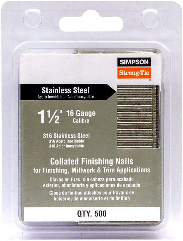 Simpson Strong-Tie T16N150PFB Finishing Nail, 4d, 1-1/2 in L, 16 ga Gauge, Stainless Steel, T-Style Head