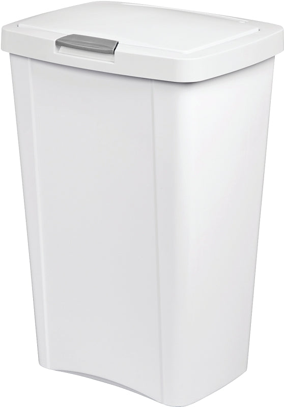 Sterilite TouchTop 10458004 Waste Basket with Latch, 13 gal Capacity, White, 24-3/4 in H