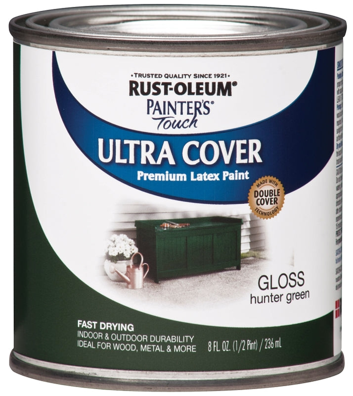 Rust-Oleum 1938730 Enamel Paint, Water, Gloss, Hunter Green, 0.5 pt, Can, 120 sq-ft Coverage Area