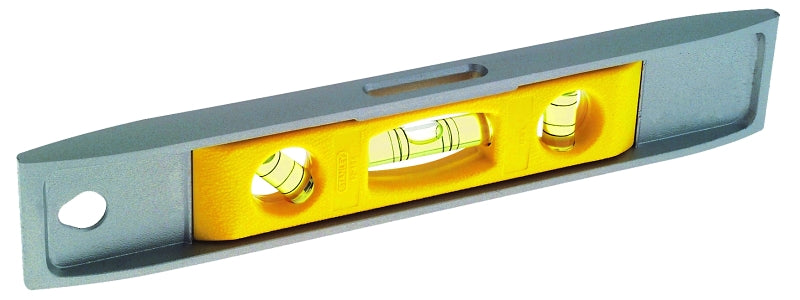 Stanley 42-465 Torpedo Level, 9 in L, 3-Vial, 1-Hang Hole, Magnetic, Aluminum, Silver/Yellow