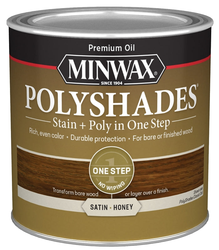 Minwax 213964444 Waterbased Polyurethane Stain, Satin, Liquid, Honey, 0.5 pt