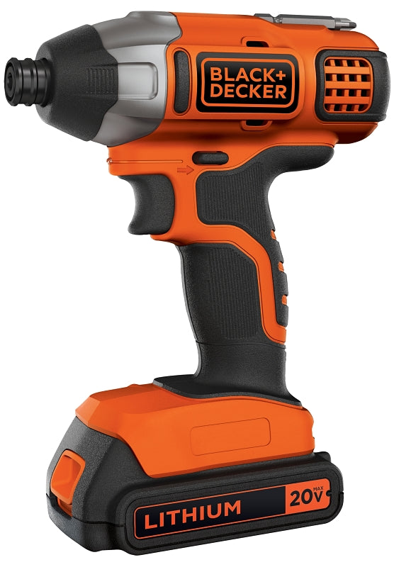 Black+Decker BDCI20C Impact Driver, Battery Included, 20 V, 1.5 Ah, 1/4 in Drive, Hex Drive, 3900 ipm