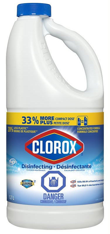 Clorox 01725 Disinfecting Concentrated Bleach, 1.27 L Bottle, Liquid, Bleach, Clear/Light Yellow