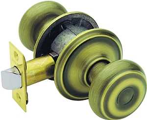 Schlage Georgian Series F10 GEO 609 Passage Knob, Metal, Antique Brass, 2-3/8, 2-3/4 in Backset, 1.63 x 2.25 in Strike